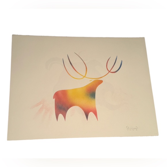 22x30” Other - Simon Brascoupe Signed Dated 1996 Stencil Art Paper Moose